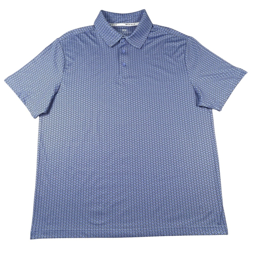 Rorie Whelan Polo Mens XL‎ Blue Chevron Print Golf Performance Stretch Short Slv